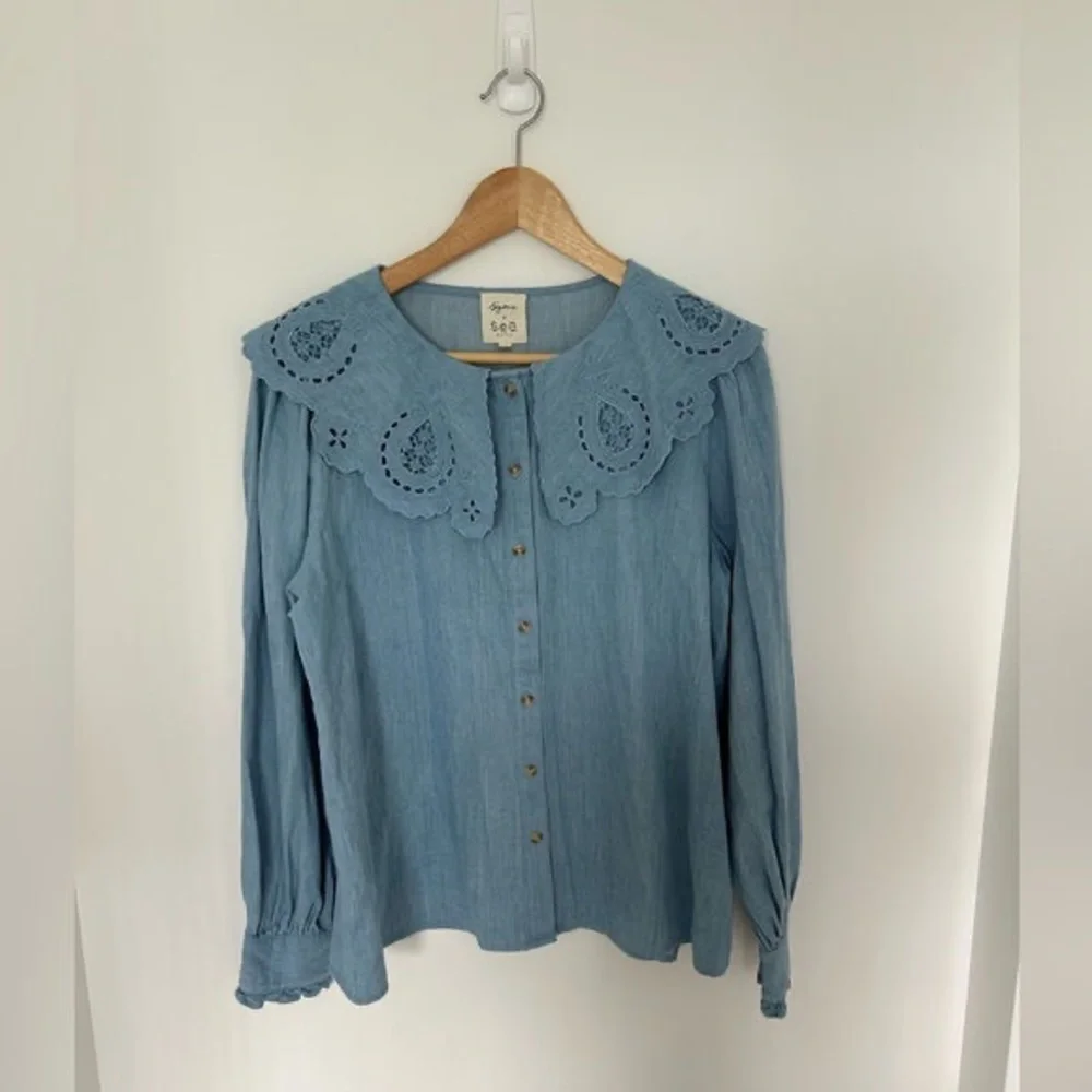 Blue Eyelet Detail Women's Top - Picture 4 of 4